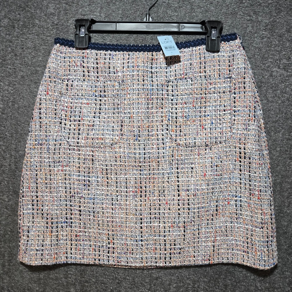 Ann Taylor LOFT Tweed Pocket Skirt Navy Multicolor Lined Size 6 Petite NWT
